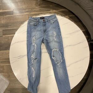 Fashion Nova Light Blue Distressed Skinny Jeans